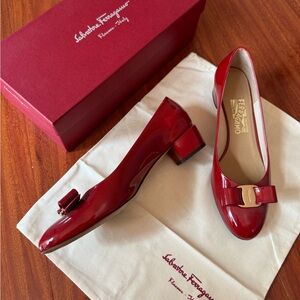 Salvatore Ferragamo Red Flats with Bow Detail
